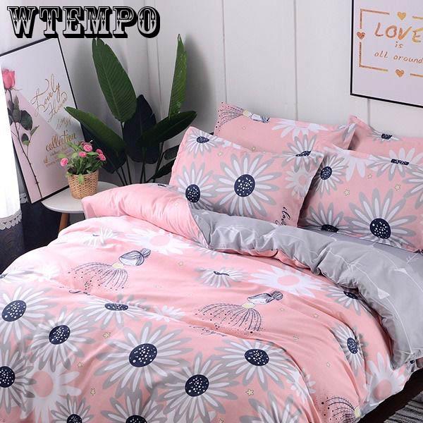 Solid Cotton Bedding Duvet Cover Sets Elegant Flower Cover Set Pillowcase Quilt Duvet