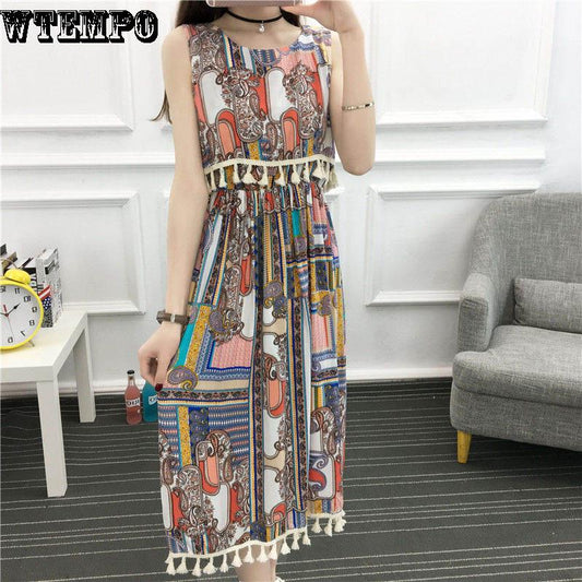 Beach skirt female seaside vacation fringed skirt summer bohemian dress ethnic wind floral