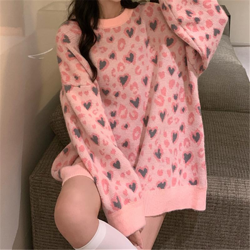 Sweater Women Pink Street wear Harajuku Pullover Loose Knitwear Lazy Style Top Trendy Sweater Autumn and Winter Y2K Fashion