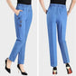 Flower Embroidered Jeans Women's Summer Thin Loose Straight Denim Pants High Waist Straight Stretch Middle-aged and Elderly Elastic Waist Ninth Pants