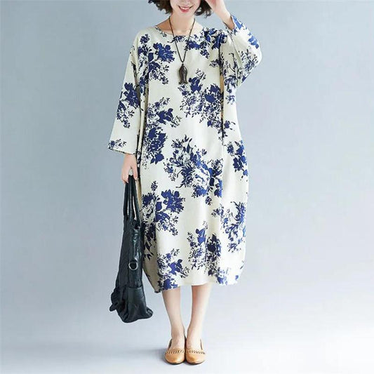 Vintage Floral Print Boho Dress Women Long Maxi Dress Evening Party Beach Summer Dress Long Sleeve Dresses