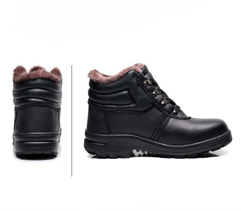 Winter Black Ankle Leather Safety Shoes Men Waterproof Steel Toe Cap Shoes Thermal Cotton Boots