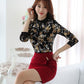Women's Autumn Floral Printed Blouses Plus Size Thin Plush Tops Female Witner Long Sleeve Blouse