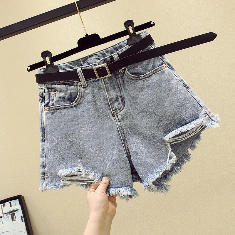 Denim Shorts Women's High Waist Summer Tide Ins Loose and Thin Wide-legged Hole A-line Pants