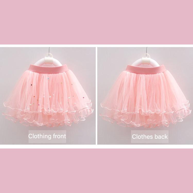 Girl Baby Short Veil Lace Pearl Cute and Sweet Printed Embroidery Ruffle Elastic Waist Children's Skirts Princess Tutu A-line Skirt