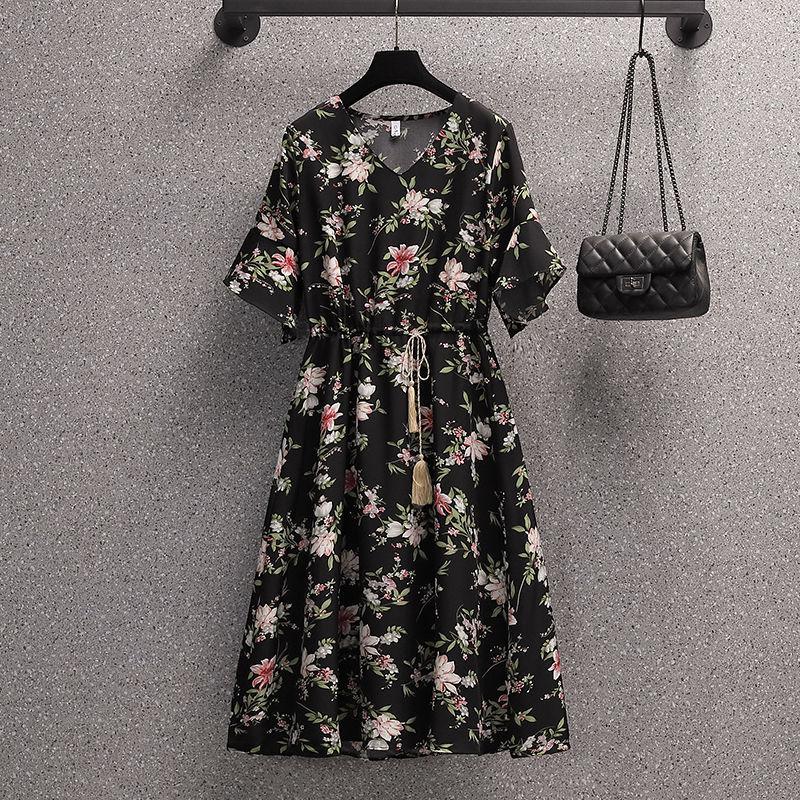 Large Size Floral Dress Women's Summer Dress Short Sleeve Printing Knee-length Daily Wear Office Dating Party