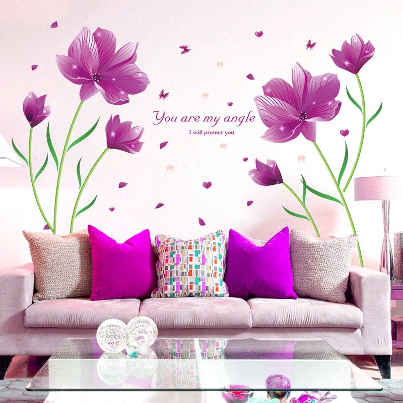 [Wall stickers] pruple lily wall stickers home decor living room bedroom window flowers decals art m