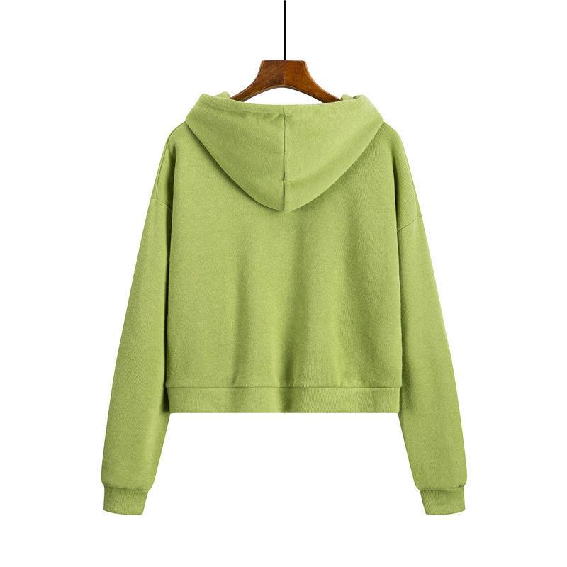 Women Hoodies Autumn Winter Long Sleeve Pullover Sweatshirt Solid Plus Size Loose Casual Cropped Tops