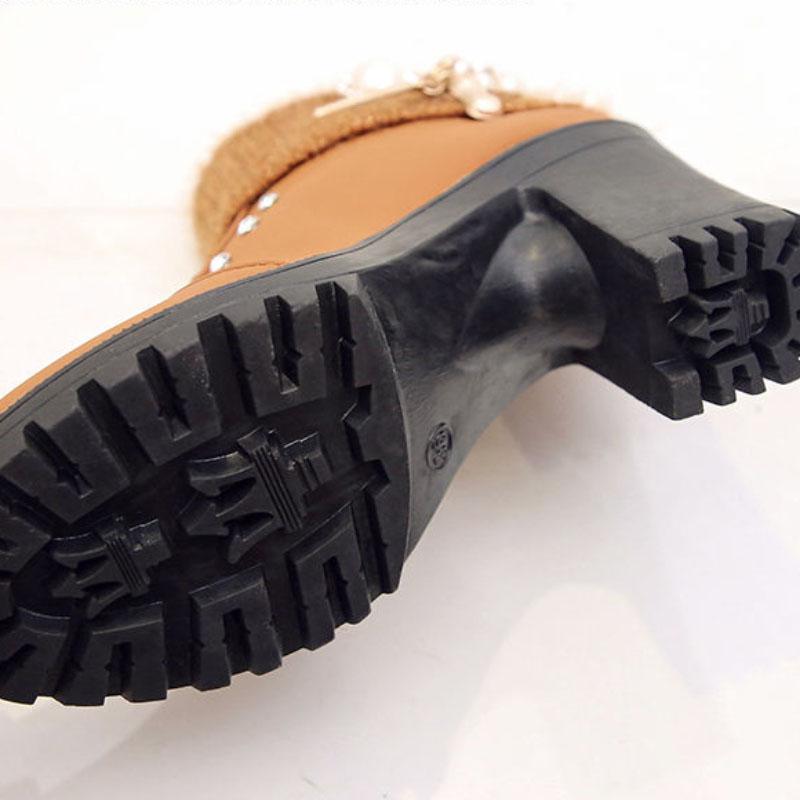 Autumn and Winter Short Mid-high Heel Round Toe Women's Shoes Side Zipper Woolen Cotton Boots