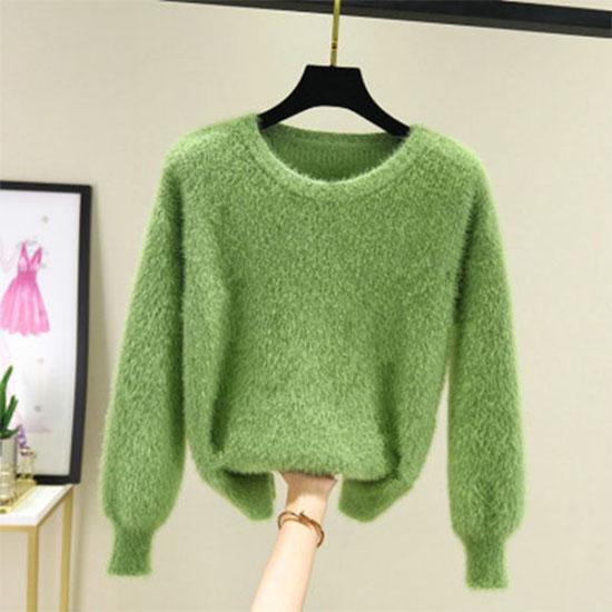 8 Colors Cute Long Latern Sleeve Knitted Shirt O-neck Loose Blouse Simple Color Sweaters