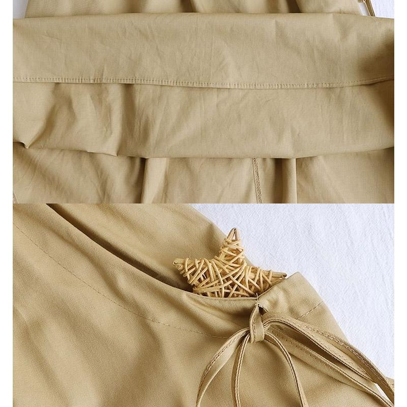 Workwear Half Body A-line Skirt Women's Pure Cotton Versatile Solid Color Lace-up Drawstring Pocket Mid-Length