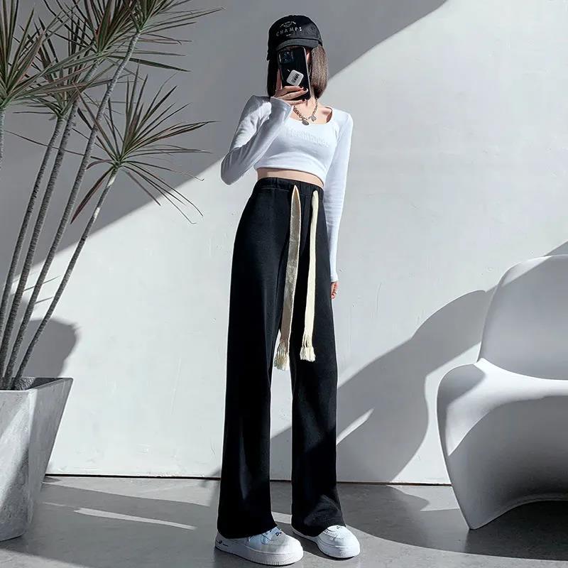 Drawstring Sweatpants Women's Autumn and Winter High Waist Loose Straight Drape Wide-leg Pants Lazy Walking Curved Pants Mopping Casual Pants