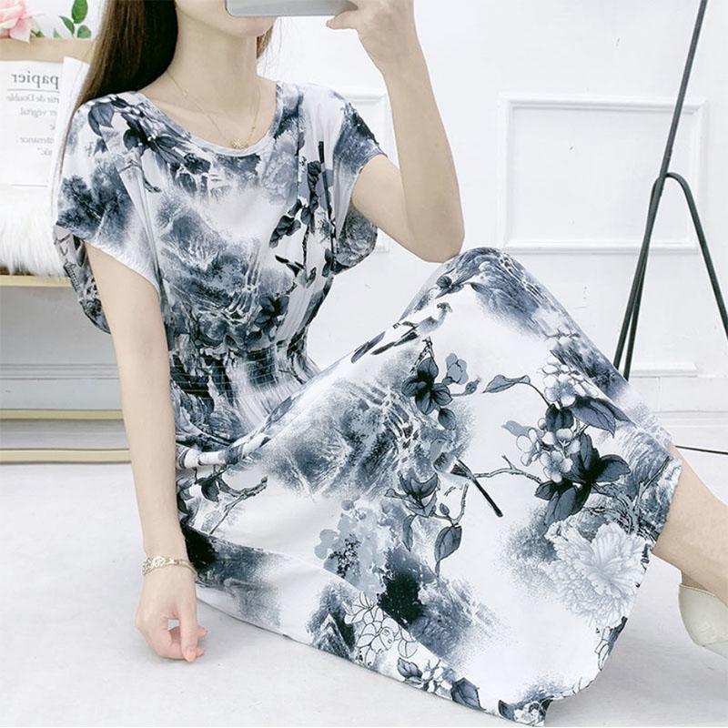 Ethnic Style Cotton Silk Floral Dress Seaside Holiday Fairy Skirt Large Print Mid-length Skirt