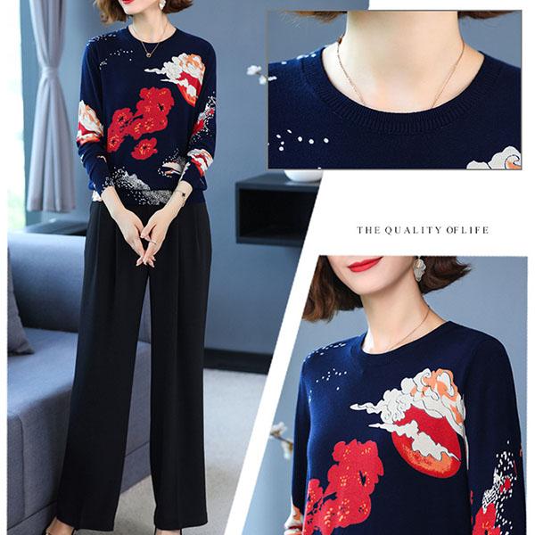 Women's Printed Pullover Sweater Tops Autumn  Winter Long-sleeved Bottoming Sweater Women's High-end Woolen Sweater