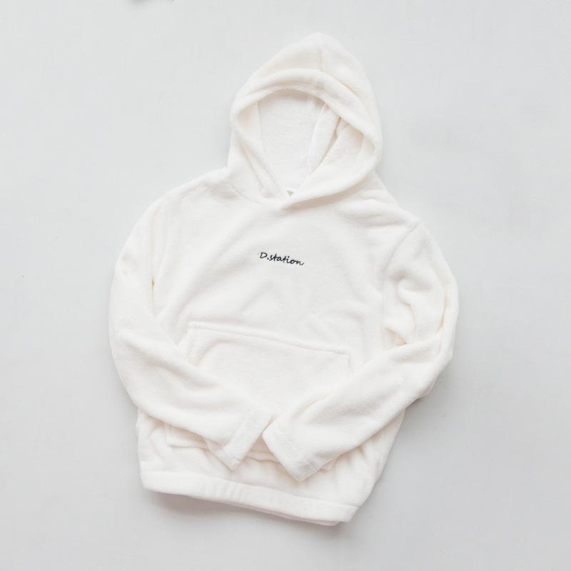 Coral Fleece Pajamas for Women and Men Pyjamas Set Flannel Hoodie Pullover Sleepwear Autumn Winter Velvet Warm Home Wear Suit Casual Loose Long Sleeve