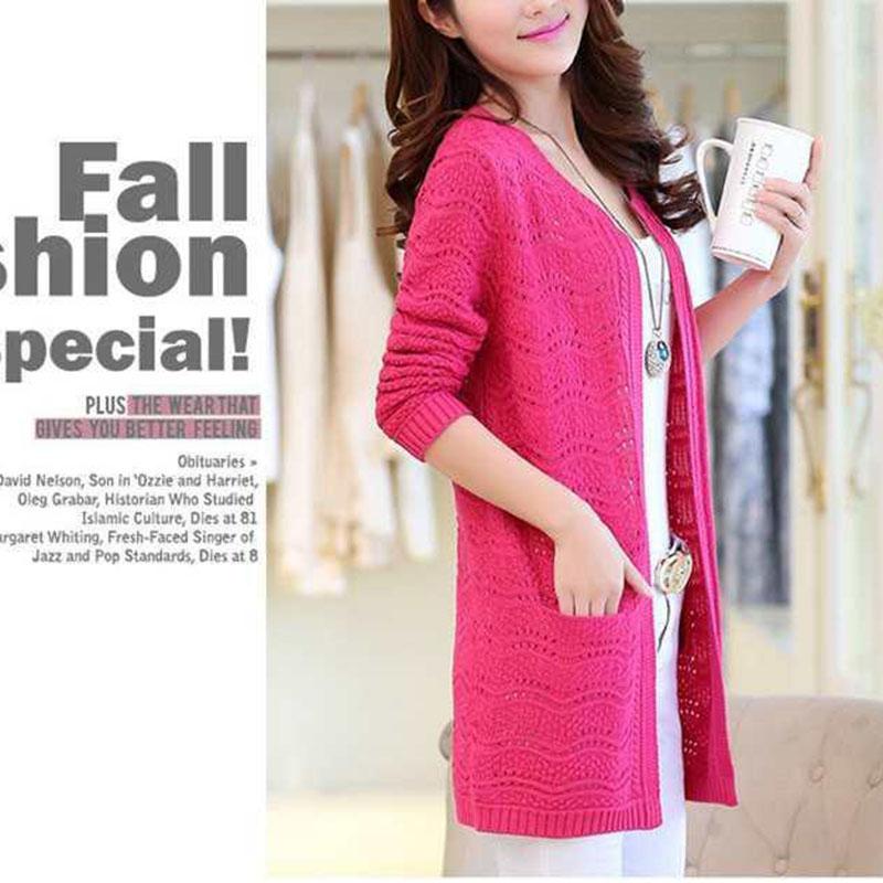 Spring and Autumn Cardigan Tops Mid-length Large Loose Sweater Knitted Thin Women's Jacket