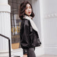 Women's Leather Winter Clothing Korean Style Short Loose Leather Jacket Lamb Hair Plus Velvet Thick Motorcycle Leather Jacket