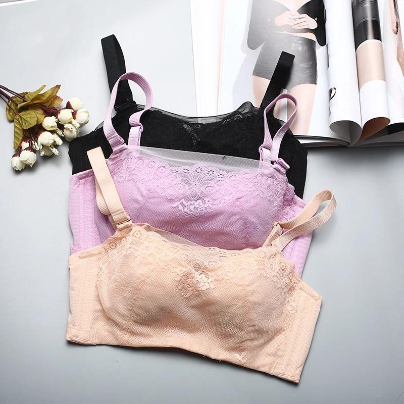 Women's Tube top style no steel ring bra Thick padded bra mold cup gathers sexy lace for flat chest underwear ladies adjustable comfortable brassiere