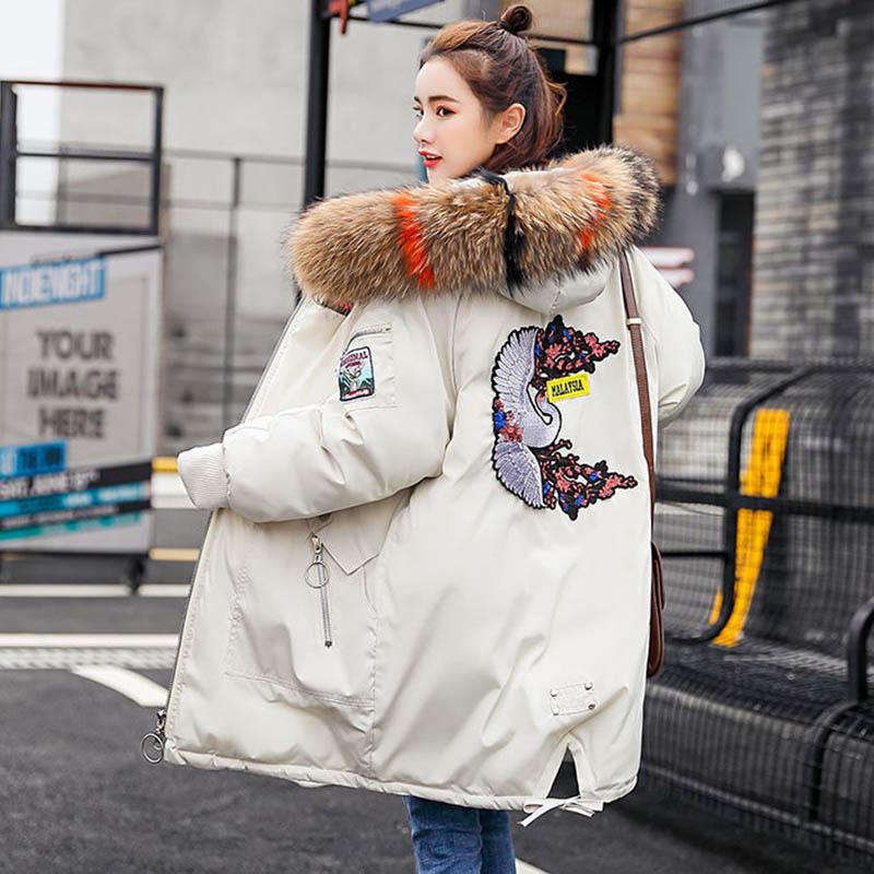 Women's Padded Jacket Mid-length Large Fur Collar Down Padded Coat Large Size Student Loose Padded Coat Women