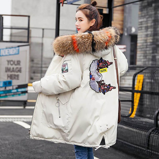 Women's Padded Jacket Mid-length Large Fur Collar Down Padded Coat Large Size Student Loose Padded Coat Women