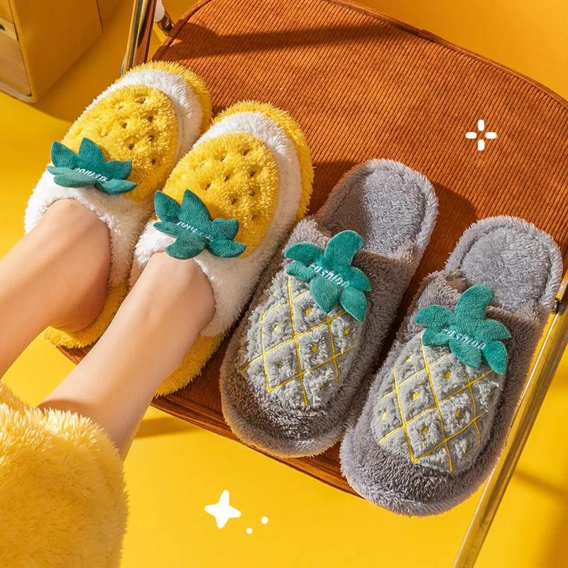 Cotton Slippers for Men and Women Autumn and Winter Home Couples Indoor Warm Cartoon Plush Slippers