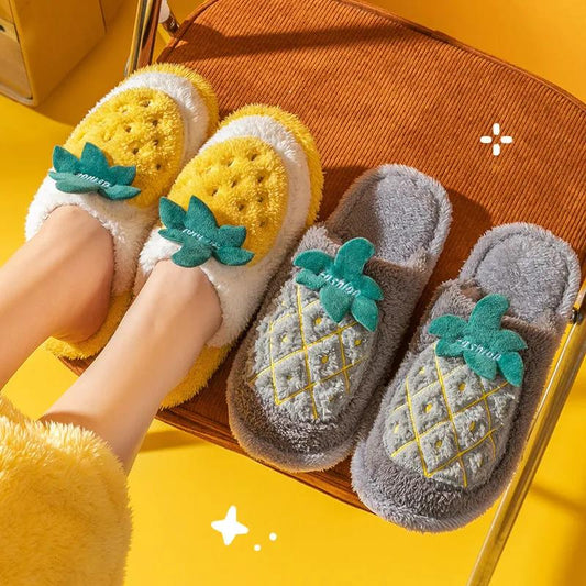Cotton Slippers for Men and Women Autumn and Winter Home Couples Indoor Warm Cartoon Plush Slippers