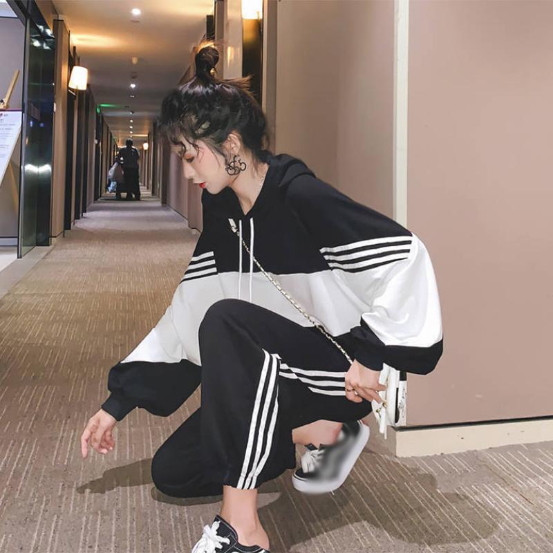 Two-piece Fashion Suit Women's Casual Loose Hooded Comfortable Sportswear Solid Color Autumn Avocado Green Loose Autumn Women