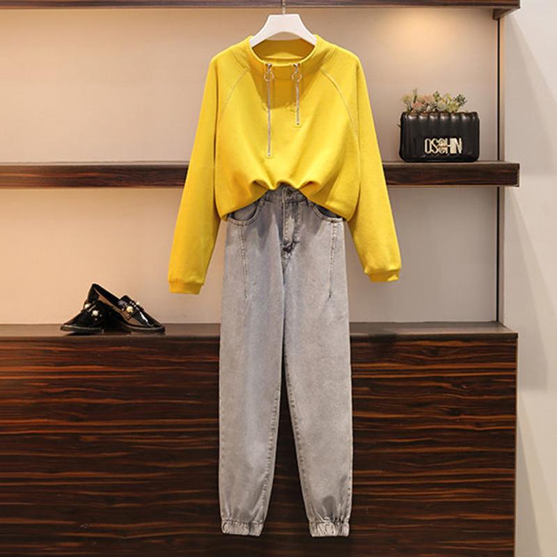 Plus Size Women's Autumn Suit Women's 2021 Dress Women's All-match Jeans Two-piece Suit