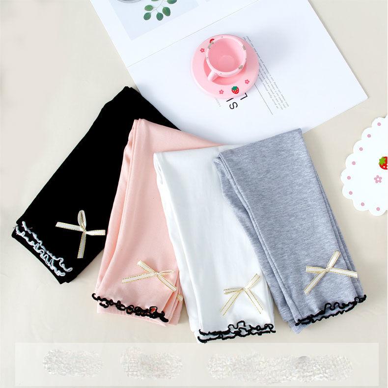 Girls' Leggings Children's Spring and Autumn Thin Bow Korean Ninth Pants Baby Outer Wear and Inner Wear Stretch Pants