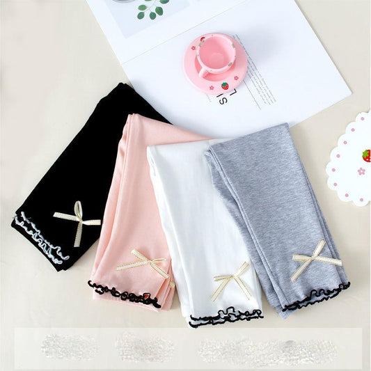 Girls' Leggings Children's Spring and Autumn Thin Bow Korean Ninth Pants Baby Outer Wear and Inner Wear Stretch Pants