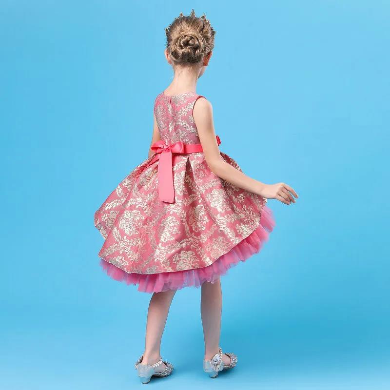Lace Embroidery Formal Sleeveless Wedding Gown Tutu Princess Dress Flower Girls Children Clothing Kids Party for Girl Clothes