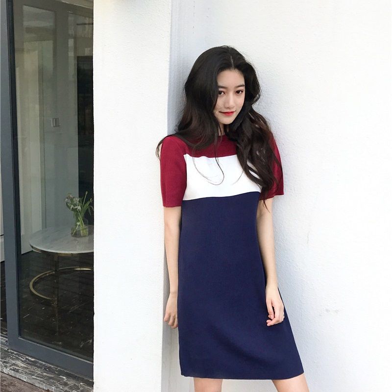 Female Spring French Elegant Sweet Dress Simple Splicing Short Graceful Slim Casual Dress