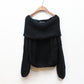Spring and Autumn Sexy One-shoulder Blouse Lantern Sleeve Thick Wool Sweater Plus Size Pullover Loose Coat