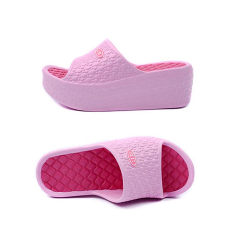 Wedge Heel Thick Bottom Women's One-word Slippers Wear Bohemian Plastic Foam Home Bathroom Slippers Ultra-light and Comfortable