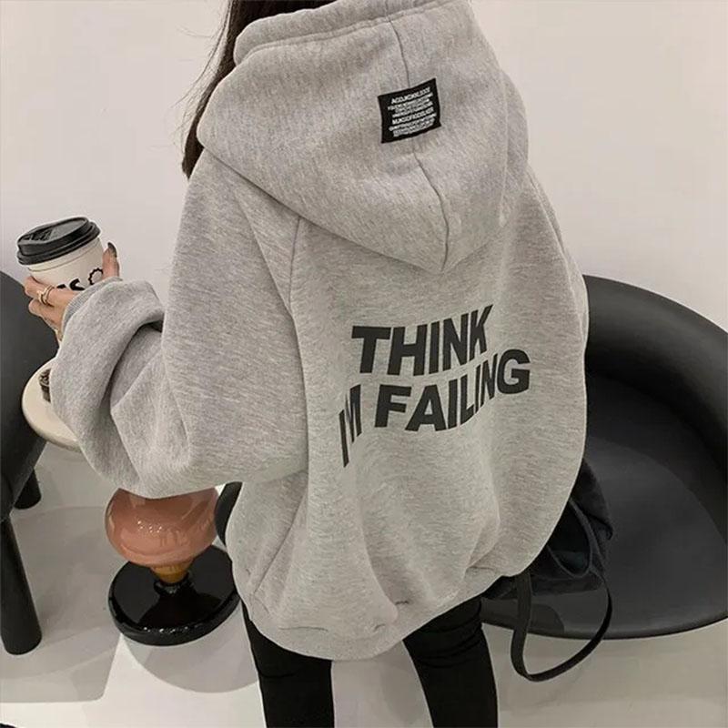 Women's Autumn and Winter Oversize Hooded Plus Velvet Thick Coat Korean Version of The Student Loose Top Ladies Ins Casual Sweater