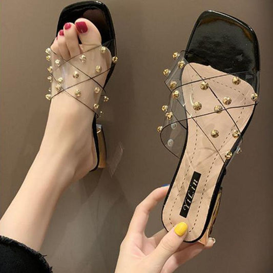 Slippers Women's Outer Wear Fashion Thick Heel Low Heel Flip Flops Women Fashion Sandals and Slippers Women Transparent Slippers Women