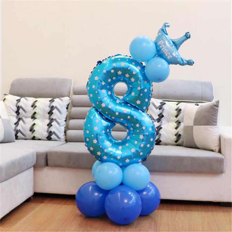 Pink Blue Foil Balloons Numbers 1 2 3 4 5 6 7 8 9 Pattern Birthday Party Decorations