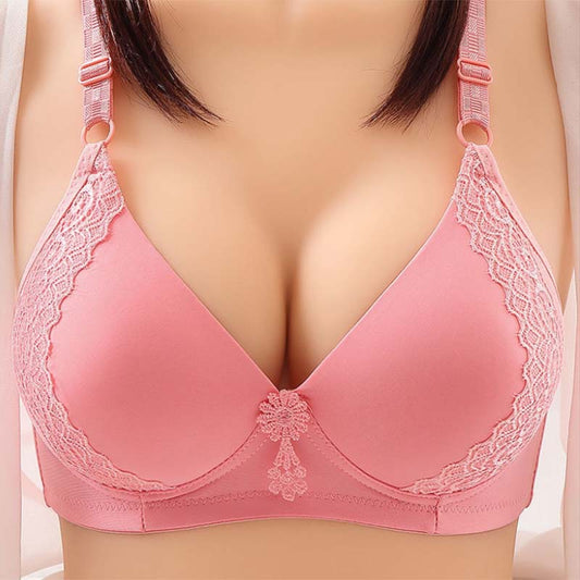 Female Breathable Lace Underwear Thin No Steel Ring Bra Comfortable Gathering Back Three Row Buckles Beautiful Back Sexy Bra