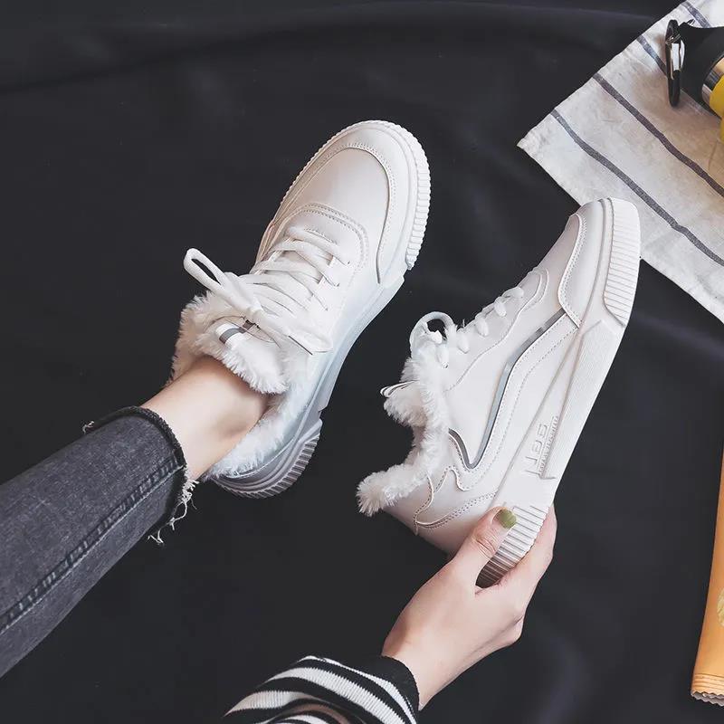 Women Autumn and Winter Cotton Shoes All-match Sports White Shoes Women's Low-top Casual Canvas Shoes