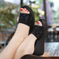Wedge Heel Sandals and Slippers Ladies Outer Wear Muffin Platform High Heels Black Sequins Comfortable Thick Bottom Fish Mouth Slippers