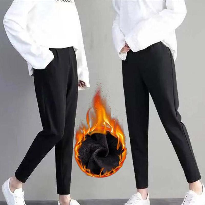 Harem Pants Women's Autumn and Winter Plus Velvet Trousers Female Students Korean Nine-point Pants Black High-waist Loose Casual Radish Pants