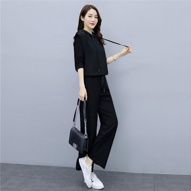 Suit Women's Temperament Is Thin Wide-leg Pants Casual Women's Three-piece Loose Wide-leg Pants + Hooded Sleeveless Waistcoat + Lining