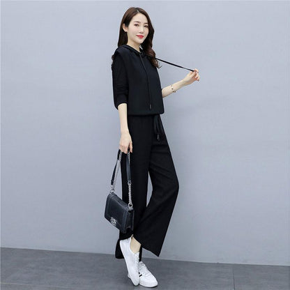 Suit Women's Temperament Is Thin Wide-leg Pants Casual Women's Three-piece Loose Wide-leg Pants + Hooded Sleeveless Waistcoat + Lining