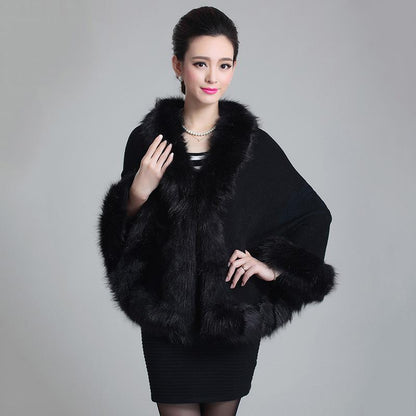 Autumn and Winter Imitation Fox Fur Coat Ladies Shawl Cloak Loose Large Size Short Fur Collar Cloak Thick