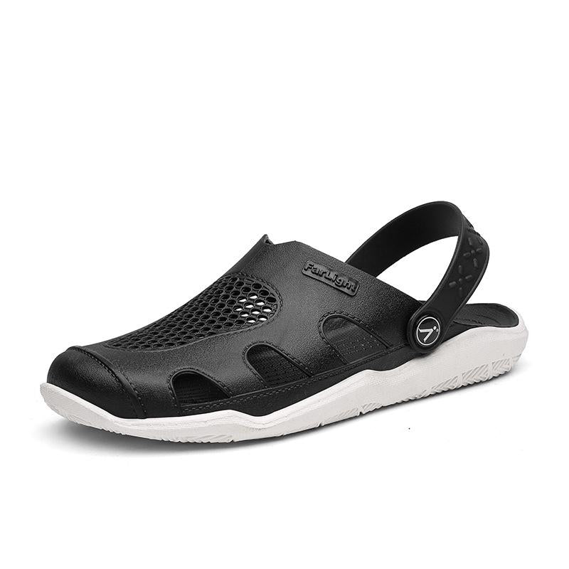 summer slippers men's outdoor sandals PVC hollow large size wading beach hole shoes