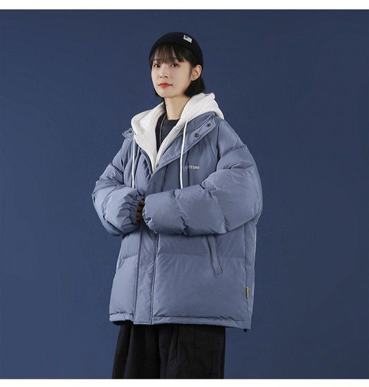 Winter Plus Velvet Thick Hooded Padded Jacket Women Loose Fake Two-piece Padded Jacket Lazy Wind Padded Jacket Winter Thick Warm Jacket