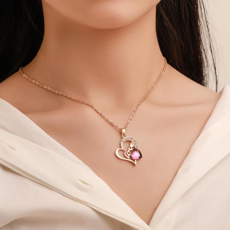 Set of Jewelry Jewelry Love Heart Necklace Earrings Ring Fashion Three-piece
