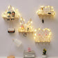 5 Shape Storage Rack Home Punch-free Storage Rack Metal Solid Wood Waterproof Display Stand with Light Strip