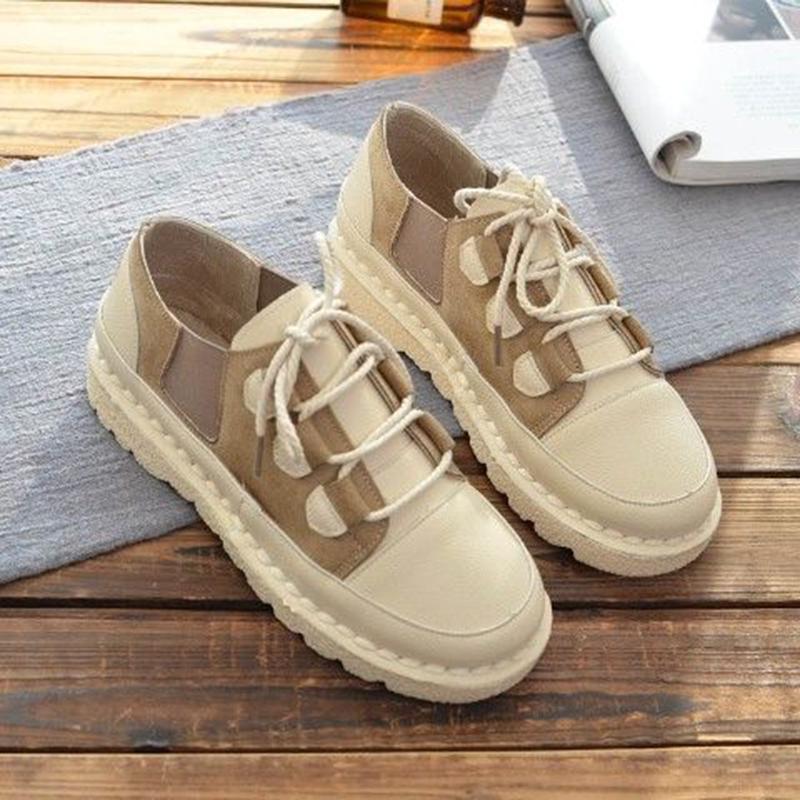 Flat Shoes Women Wild Ladies Soft Sole Comfortable Handmade Shoes Color Matching Single Shoes Women Low-top Shoes Summer