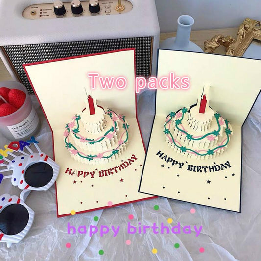 Creative Cute Birthday Gift Girl Heart Birthday Cake Blessing Greeting Card Folding 3D Stereo Card